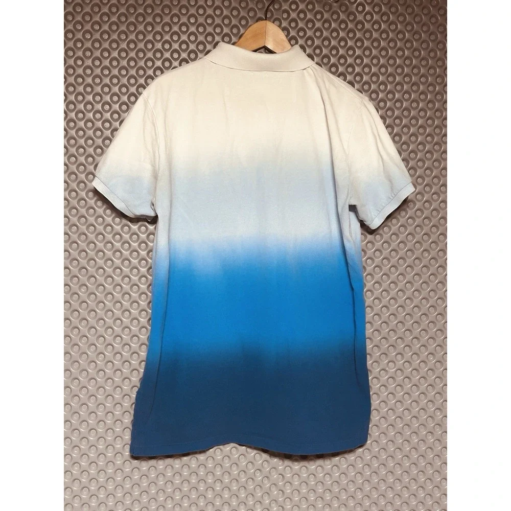 Polo Ralph Lauren Men's Custom Fit Ombre Dip-Dyed Polo Shirt Blue White L